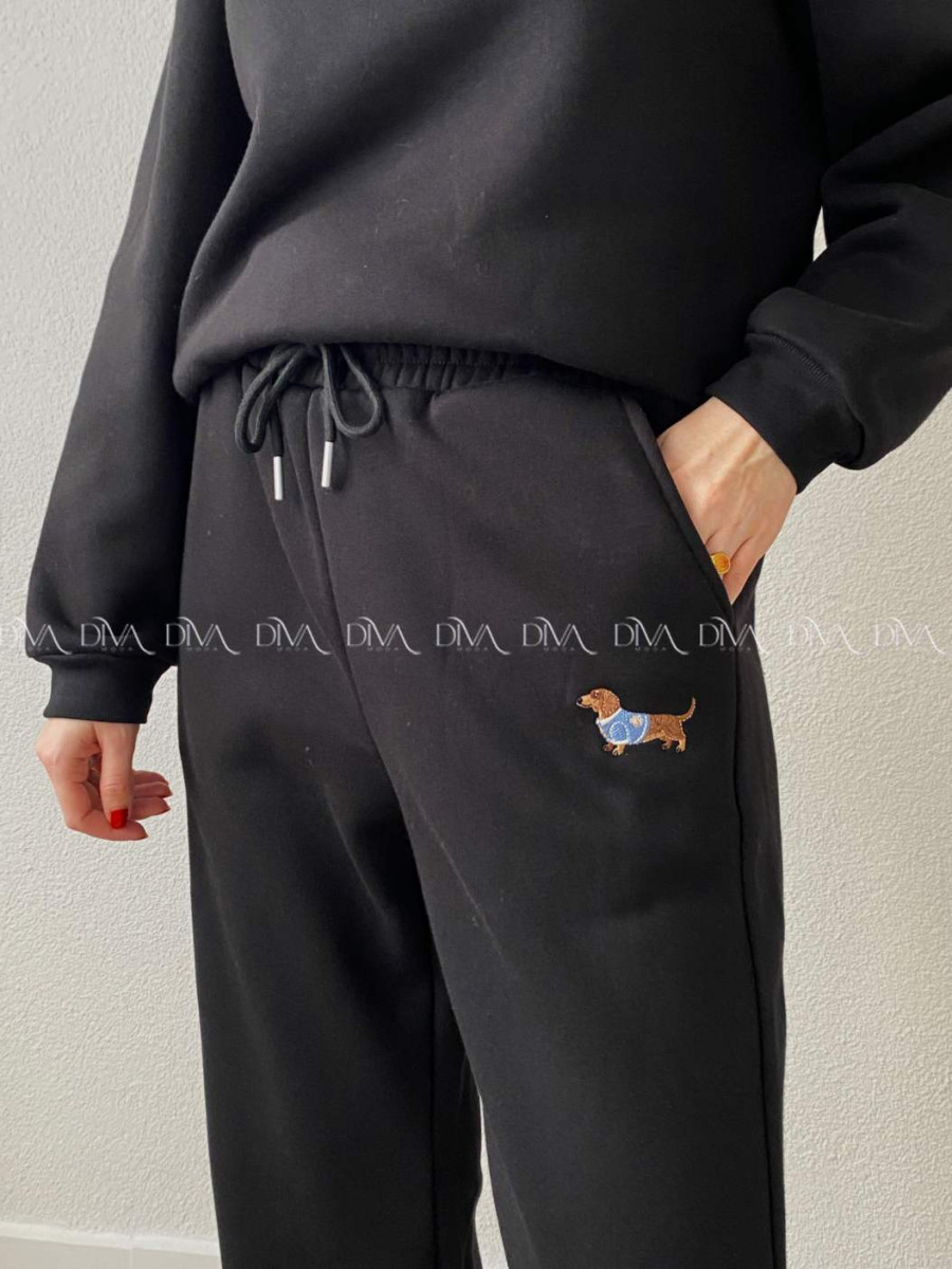 Zateplené tepláky dog wide leg čierne AB 333