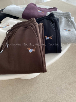 Zateplené tepláky dog wide leg čokoládové AB 333