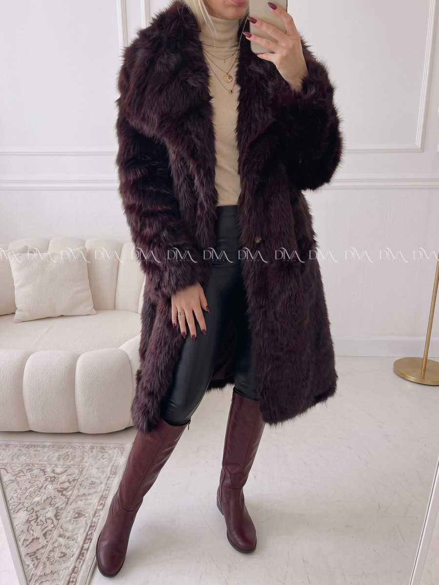 Dlhý kožuch burgundy A 113 Dlhý kožuch burgundy A 113