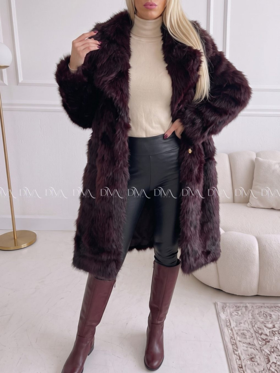 Dlhý kožuch burgundy A 113 Dlhý kožuch burgundy A 113