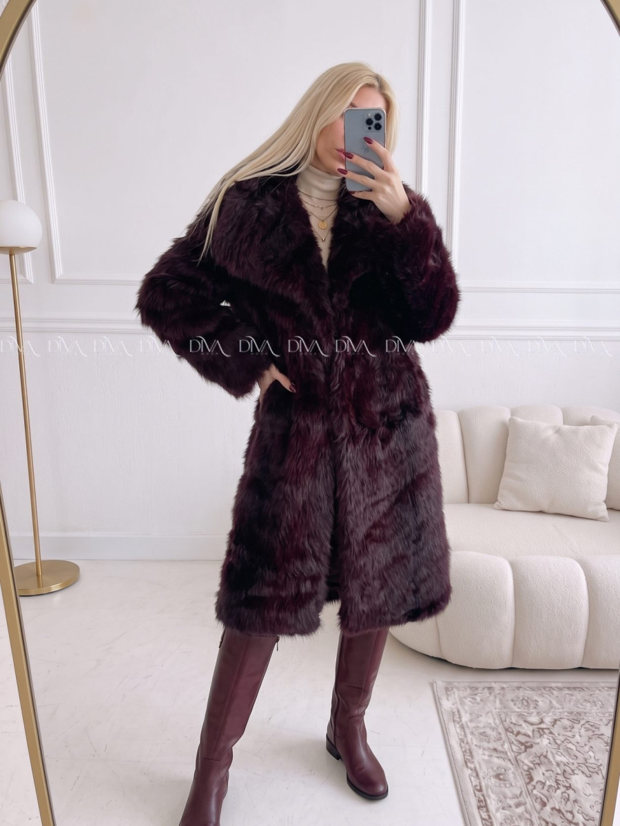 Dlhý kožuch burgundy A 113 Dlhý kožuch burgundy A 113