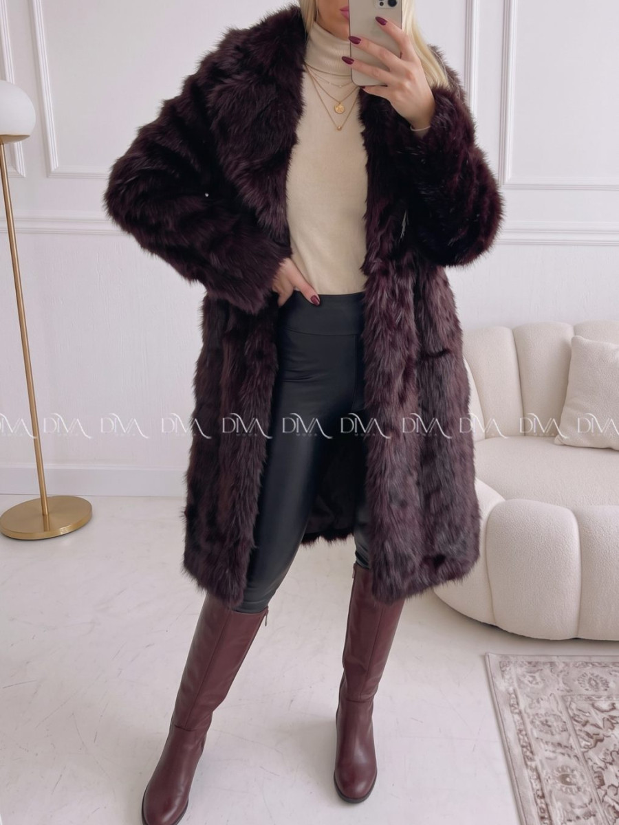 Dlhý kožuch burgundy A 113 Dlhý kožuch burgundy A 113