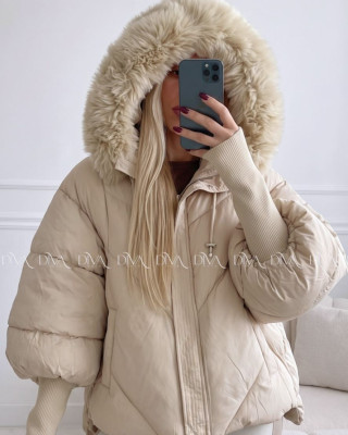 Zimná oversize bunda s puf rukávmi béžová AB 813